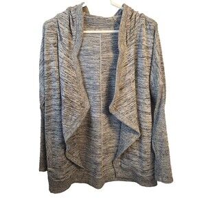 Athleta Open Front Hooded Cardigan Women’s Small Gray Space Dye Knit Stretch